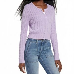 Ten Sixty Sherman Lilac Cable Knit Cropped Cardigan Sweater Size Medium EUC!